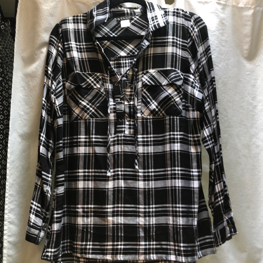 Black and white flannel with laced accent